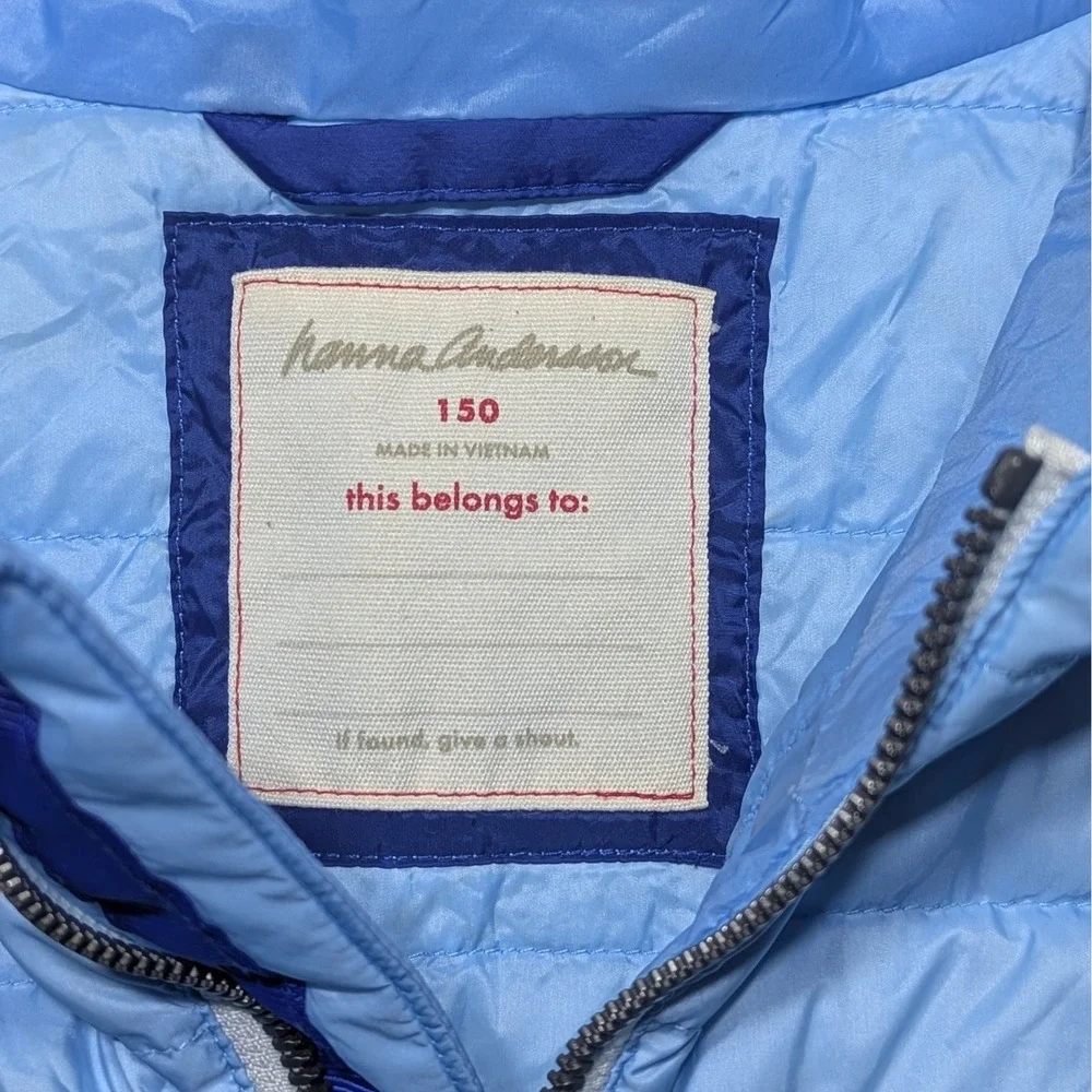 Hanna Andersson Kids 150 10/12 Blue Aero Light Down Vest Quilted Puffer Winter